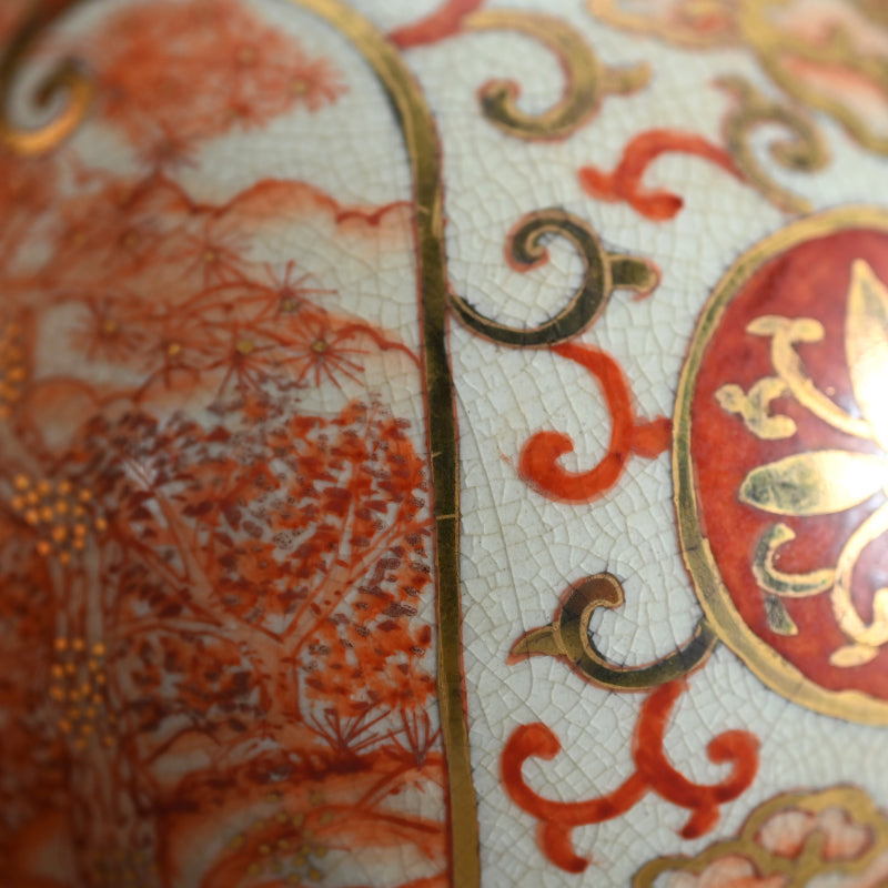 Antique Kyo-Satsuma Style Tsurukubi Ceramic Vase Set