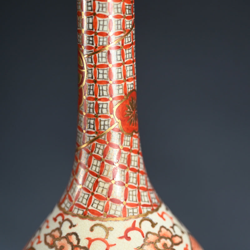 Antique Kyo-Satsuma Style Tsurukubi Ceramic Vase Set