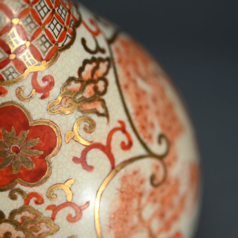 Antique Kyo-Satsuma Style Tsurukubi Ceramic Vase Set