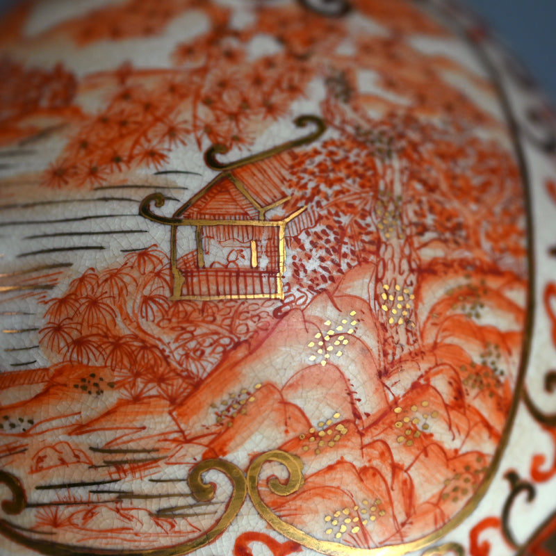 Antique Kyo-Satsuma Style Tsurukubi Ceramic Vase Set