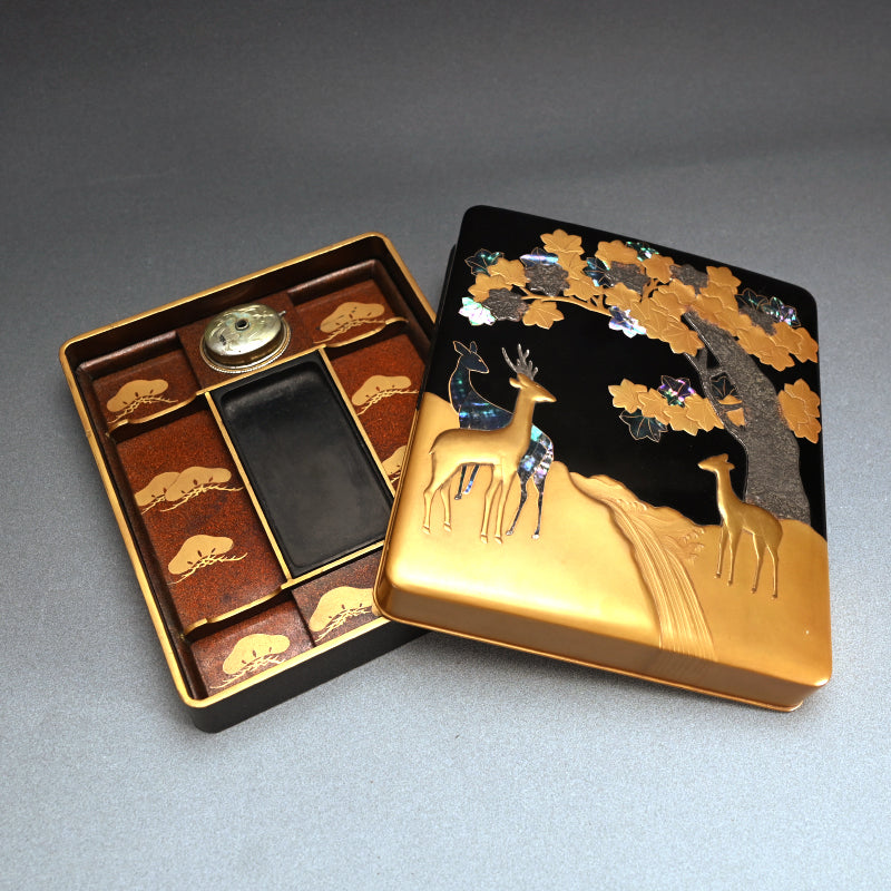 19th c. Korin Maki-e Rimpa Style Suzuribako Lacquer Box