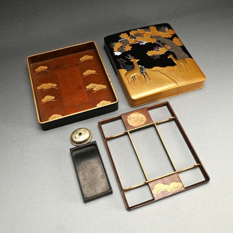 19th c. Korin Maki-e Rimpa Style Suzuribako Lacquer Box
