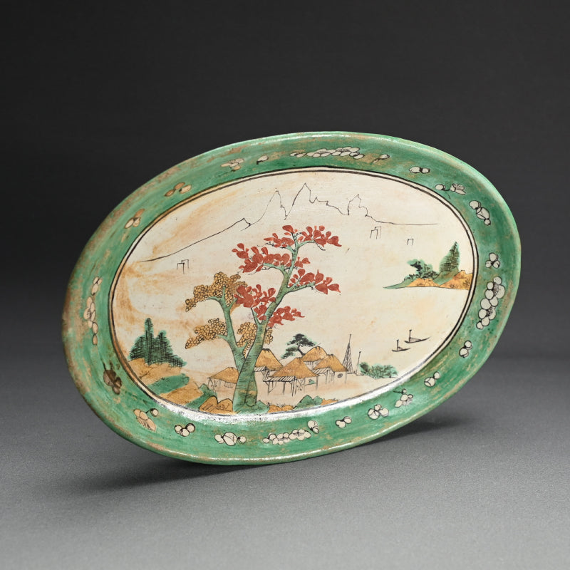 Rare! Awaji yaki Plate ー賀集 珉平 “淡路焼 色絵山水文皿”