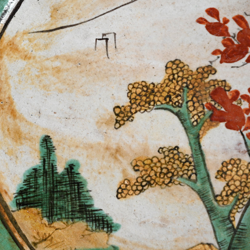 Rare! Awaji yaki Plate ー賀集 珉平 “淡路焼 色絵山水文皿”