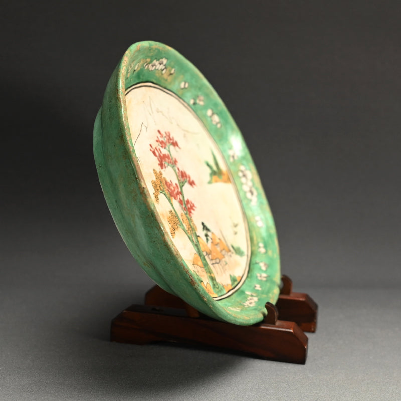 Rare! Awaji yaki Plate ー賀集 珉平 “淡路焼 色絵山水文皿”