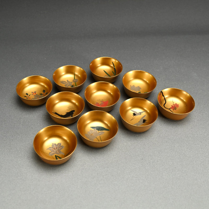 Antique Gold lacquered 10 piece Sake Cup Set