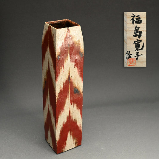 Rare Red Pattern Ceramic Vase ー福島 寛子 “鉄絵花器”