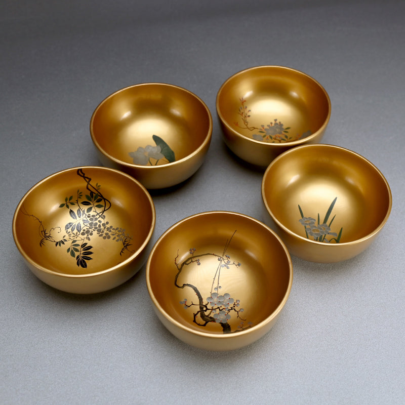 5 Antique Japanese Gold Lacquered Soup Bowls