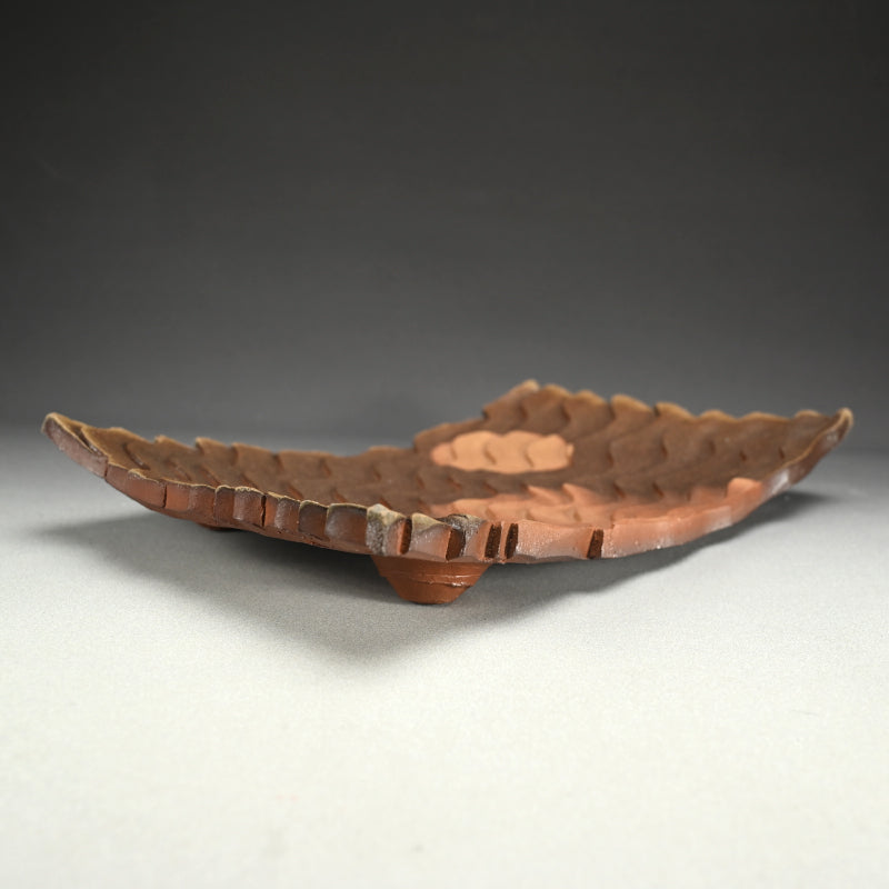 Contemporary Rippling Bizen Platter ー小西陶蔵 "備前 風文直角鉢"