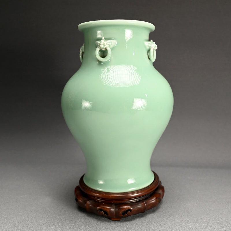 Classic Antique Devil Head Vase ー宮川 香山 "青磁釉 四ッ耳鬼面環花瓶 台付"