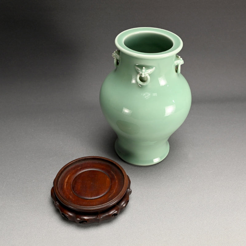 Classic Antique Devil Head Vase ー宮川 香山 "青磁釉 四ッ耳鬼面環花瓶 台付"