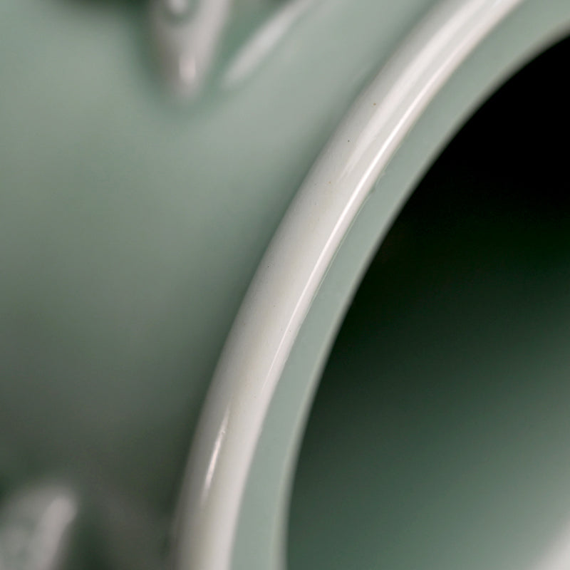 Classic Antique Devil Head Vase ー宮川 香山 "青磁釉 四ッ耳鬼面環花瓶 台付"