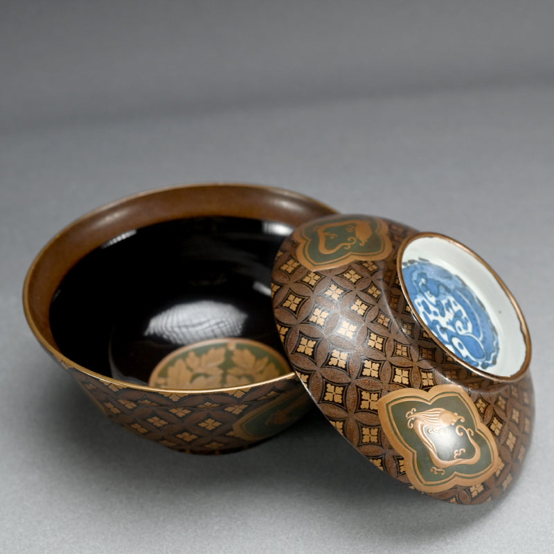 19th c. Japanese Lacquered Porcelain bowl w/ Dragon Designs