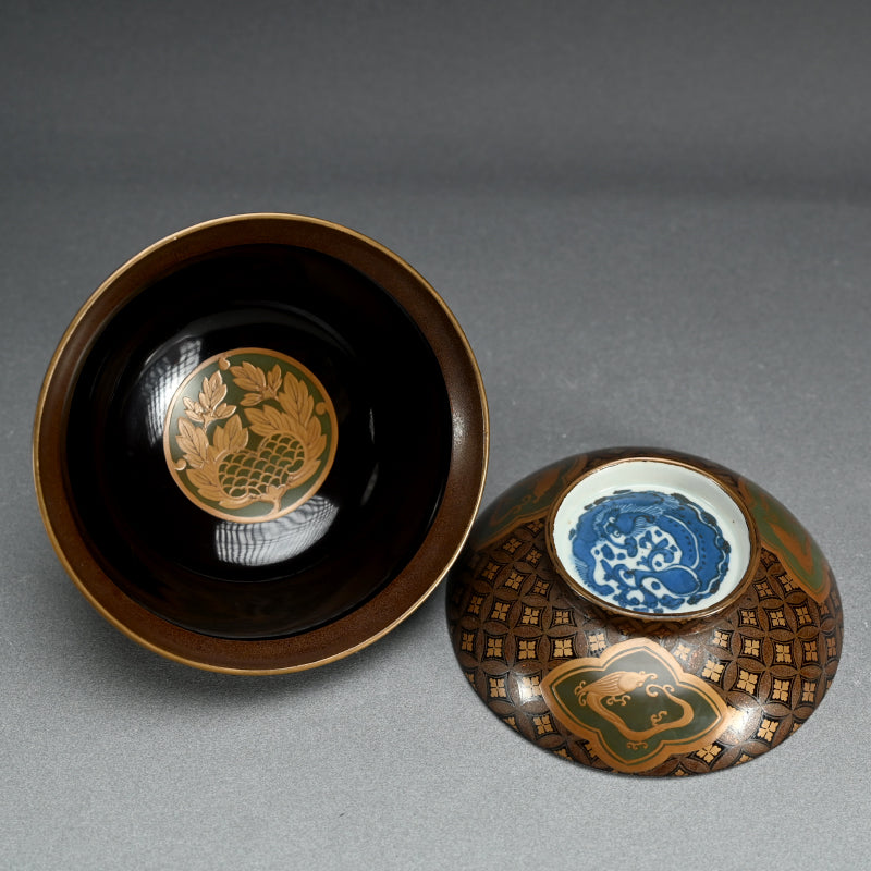 19th c. Japanese Lacquered Porcelain bowl w/ Dragon Designs