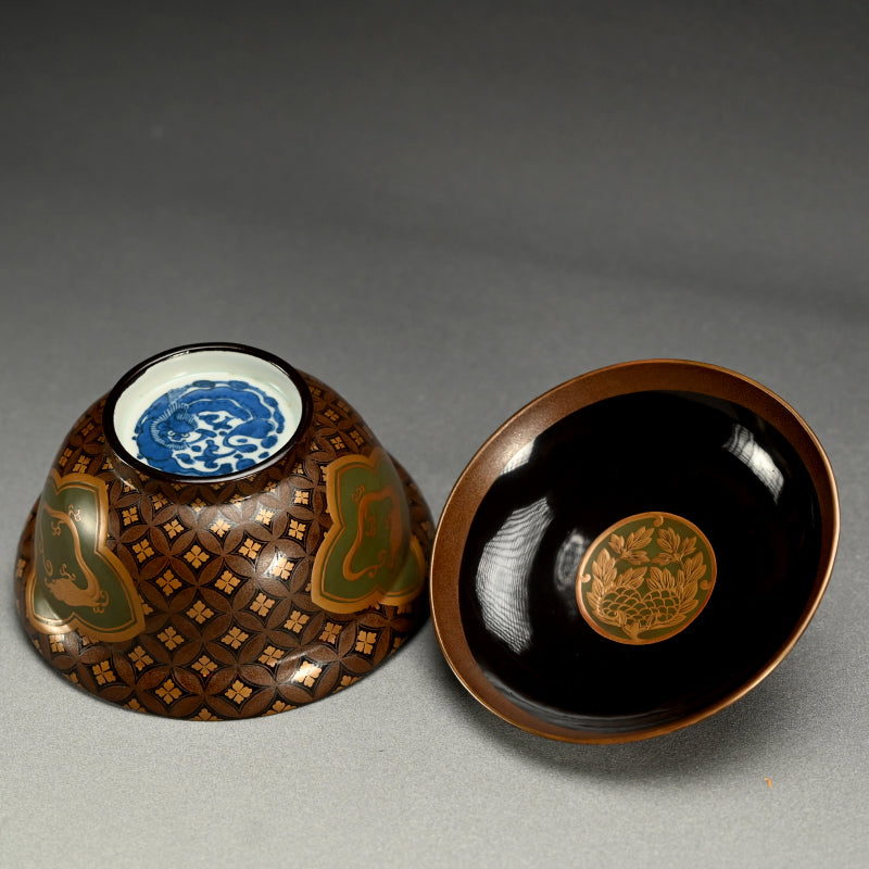 19th c. Japanese Lacquered Porcelain bowl w/ Dragon Designs
