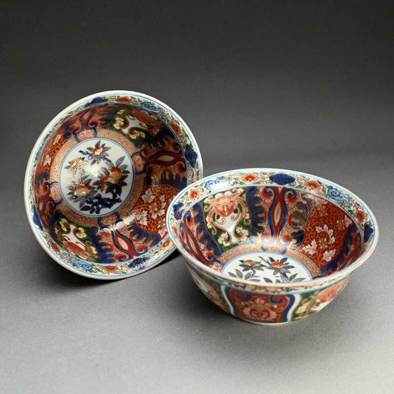 Pair Ornate 19th c. Imari Porcelain Bowls