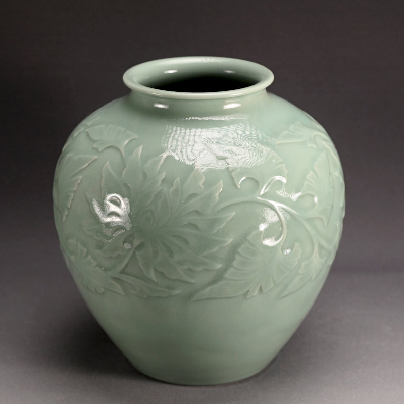 Large Antique Celadon Vase, Japanese Pottery ー宮永陶山 "花瓶"