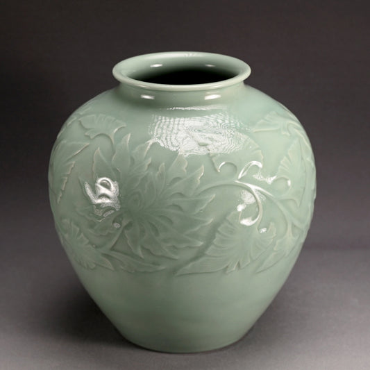 Large Antique Celadon Vase, Japanese Pottery ー宮永陶山 "花瓶"