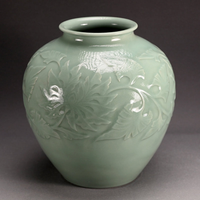 Large Antique Celadon Vase, Japanese Pottery ー宮永陶山 "花瓶"