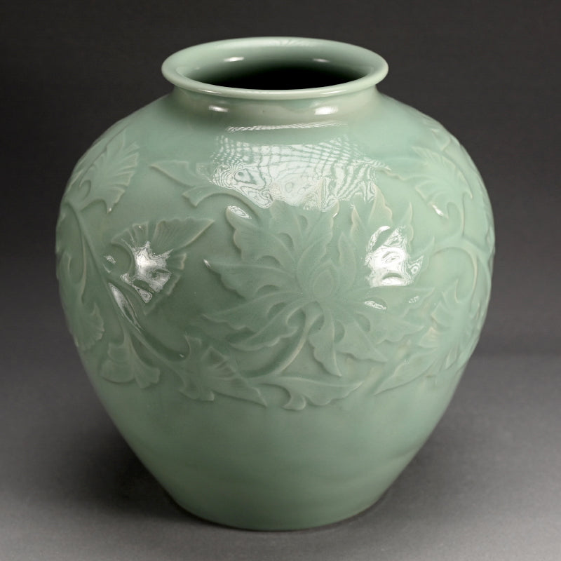 Large Antique Celadon Vase, Japanese Pottery ー宮永陶山 "花瓶"