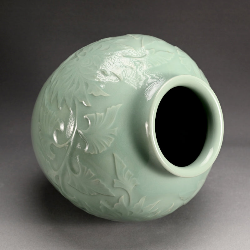 Large Antique Celadon Vase, Japanese Pottery ー宮永陶山 "花瓶"