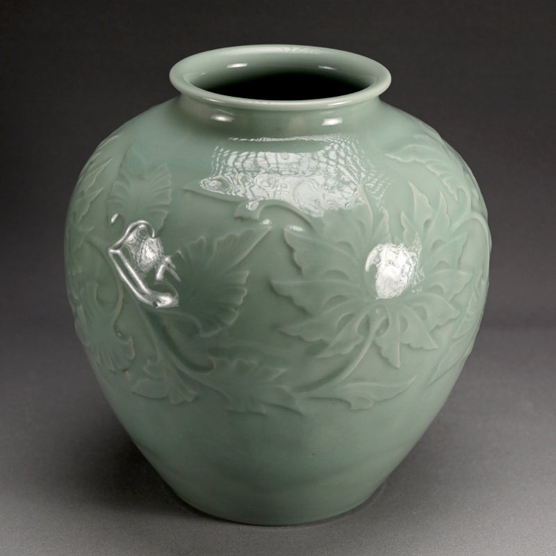Large Antique Celadon Vase, Japanese Pottery ー宮永陶山 "花瓶"