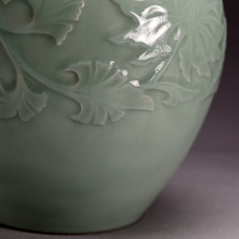 Large Antique Celadon Vase, Japanese Pottery ー宮永陶山 "花瓶"