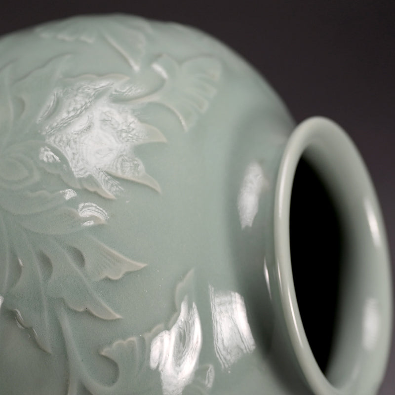 Large Antique Celadon Vase, Japanese Pottery ー宮永陶山 "花瓶"