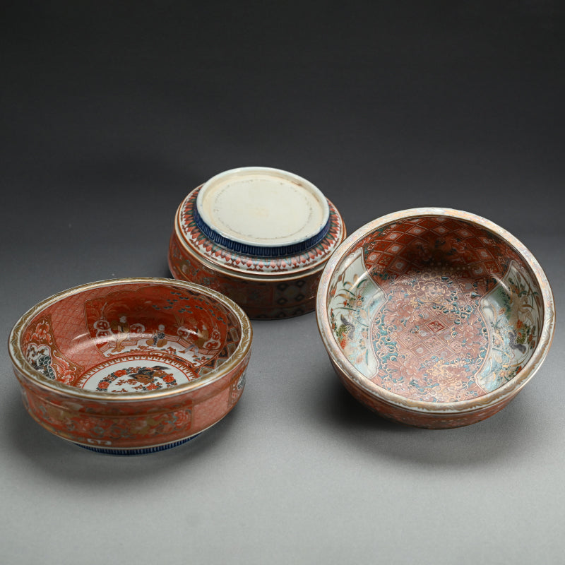 3 Large 19th century Imari Porcelain Bowls