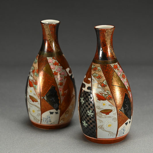 Ornate Meiji p. Kutani Porcelain Tokkuri Set