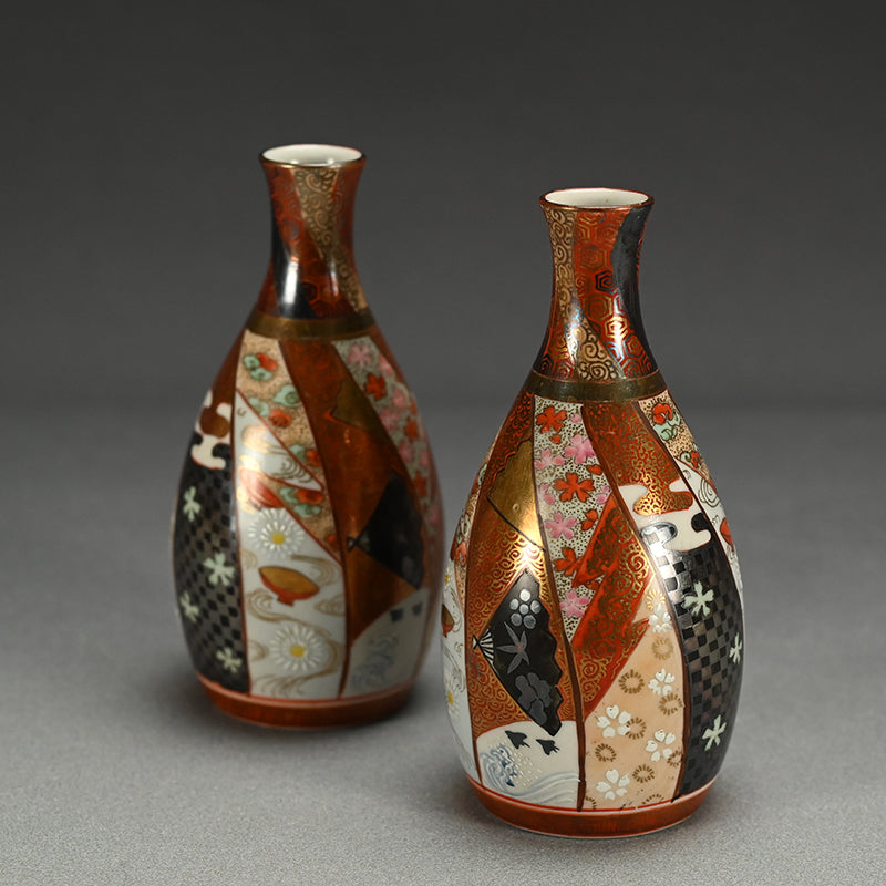 Ornate Meiji p. Kutani Porcelain Tokkuri Set