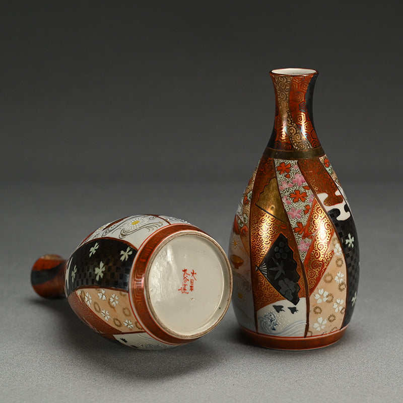 Ornate Meiji p. Kutani Porcelain Tokkuri Set