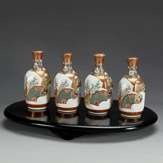 Antique Japanese Porcelain Set of 4 Kutani Tokkuri, Setsuka