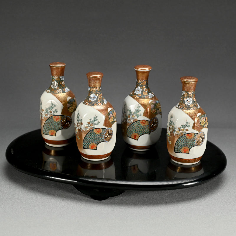 Antique Japanese Porcelain Set of 4 Kutani Tokkuri, Setsuka