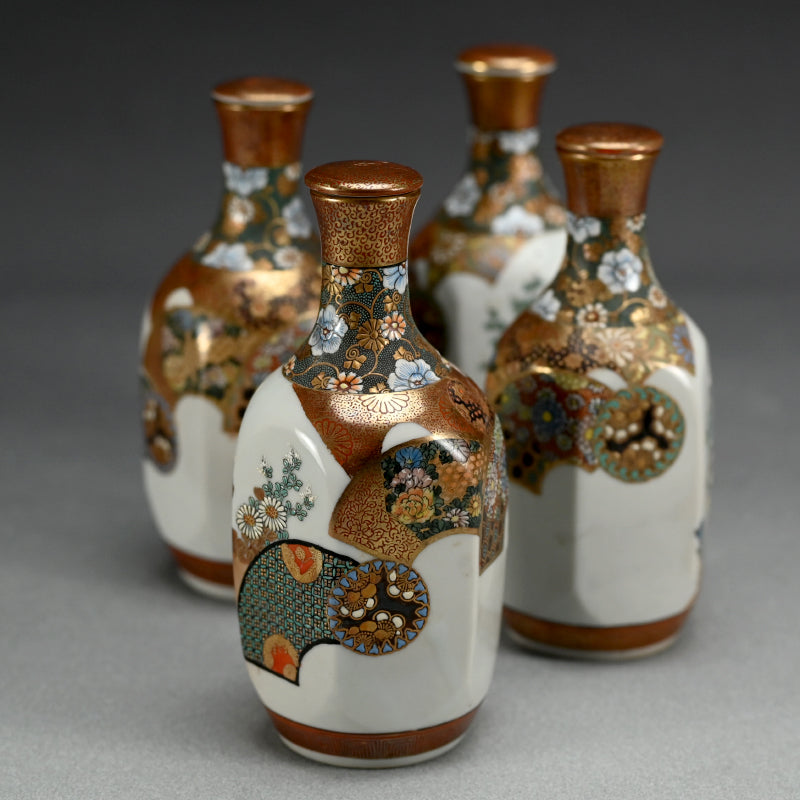 Antique Japanese Porcelain Set of 4 Kutani Tokkuri, Setsuka
