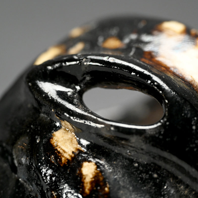 Pair Antique Japanese Black Raku Rabbits by Ennosai  ー黒楽兎手炉