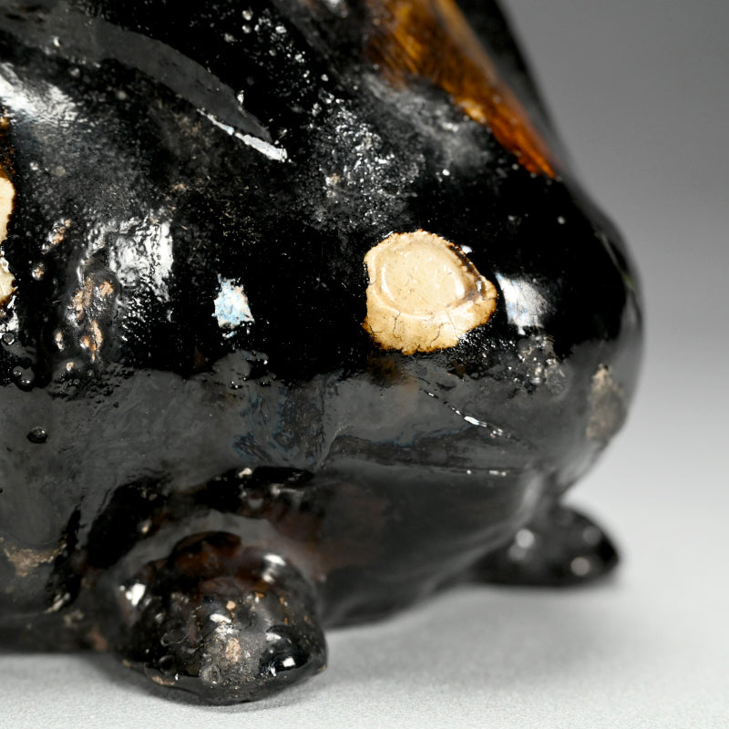 Pair Antique Japanese Black Raku Rabbits by Ennosai  ー黒楽兎手炉