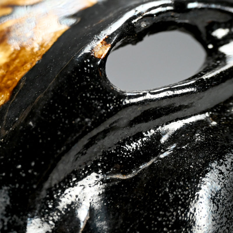 Pair Antique Japanese Black Raku Rabbits by Ennosai  ー黒楽兎手炉