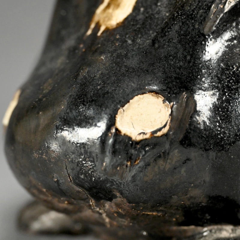 Pair Antique Japanese Black Raku Rabbits by Ennosai  ー黒楽兎手炉