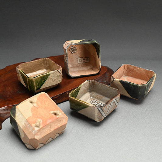 Antique Japanese 5 pc. Oribe Mukozuke Bowl Set