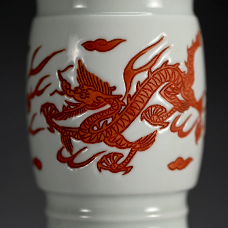 Fantastic Porcelain Gu Vase ー大丸 北峰 "金黄釉蝉紋刻花瓶"
