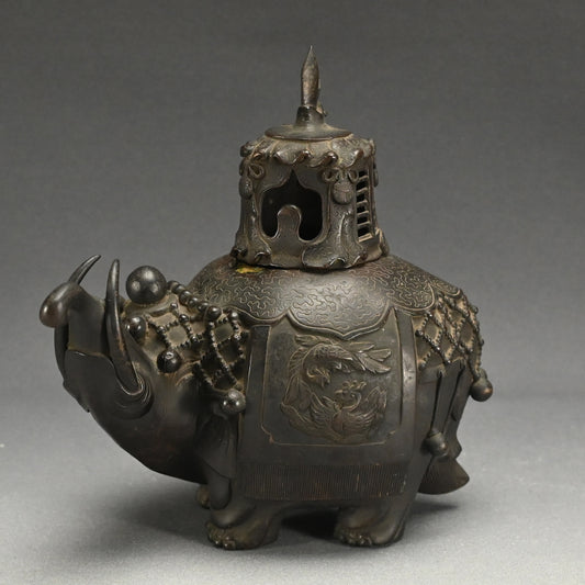 Antique Japanese Bronze Elephant Incense Burner