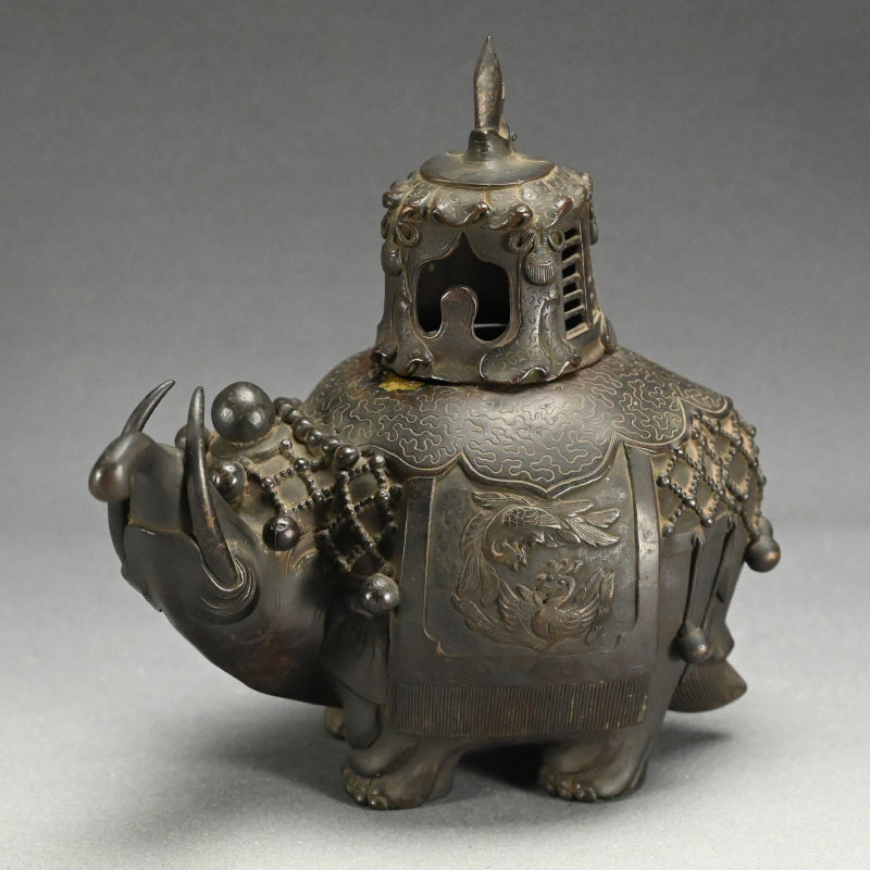 Antique Japanese Bronze Elephant Incense Burner