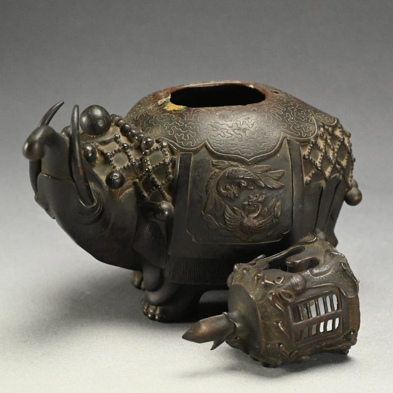 Antique Japanese Bronze Elephant Incense Burner