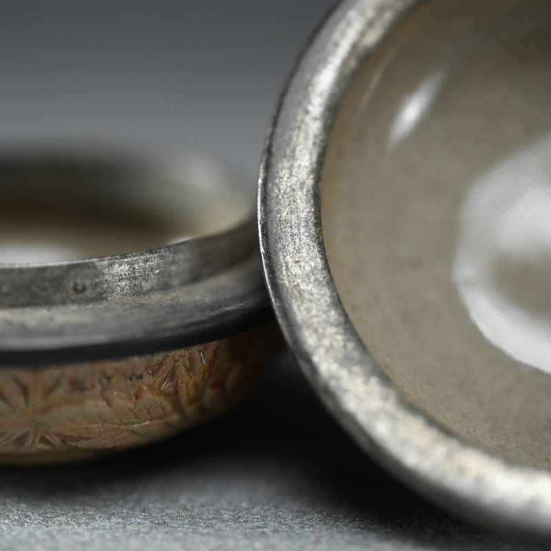 Exquisite Carved Floral Bizen Ceramkic Kogo Incense Case