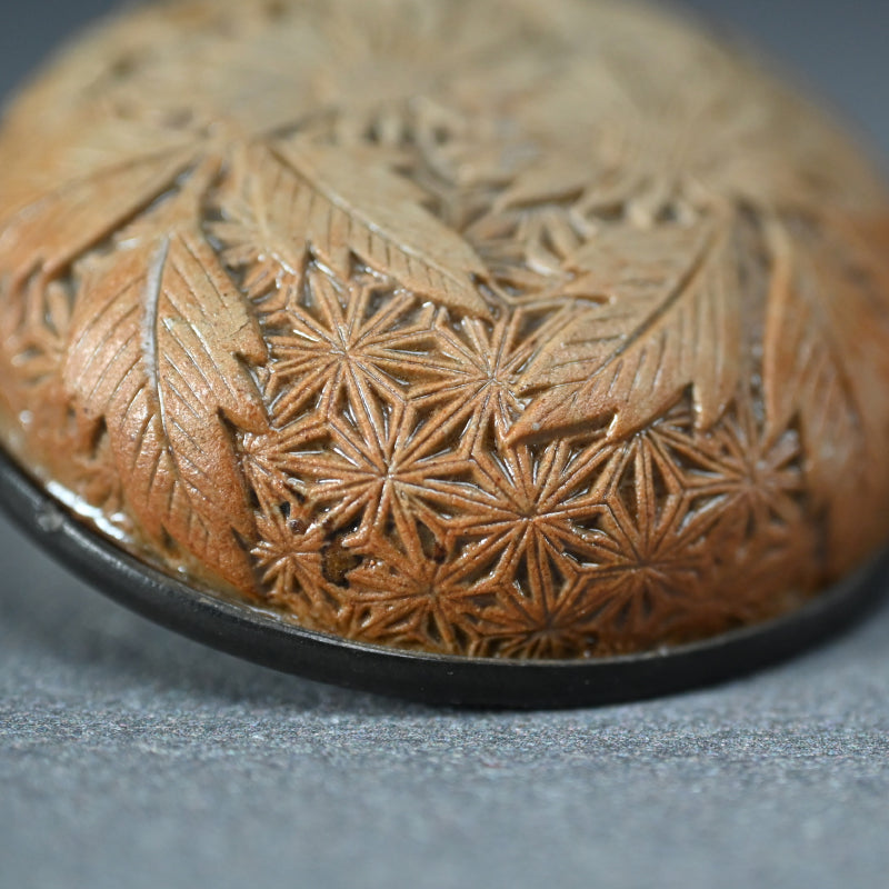 Exquisite Carved Floral Bizen Ceramkic Kogo Incense Case