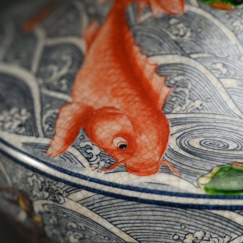 Antique Japanese Vase with Brilliantly Colored Sea Life