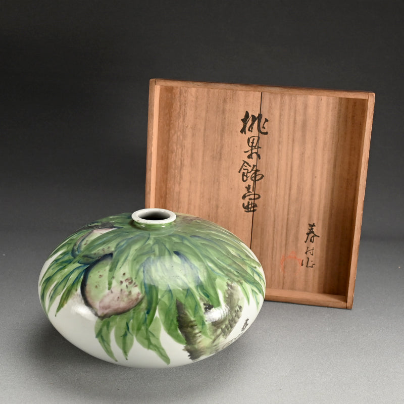 Taisho period Japanese Ceramic Vase, Peaches ー光雲 “桃果飾壺“