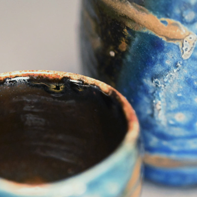 Contemporary Ao-Bizen Sake Set ー馬場 隆志 “窯変蒼酒器揃”