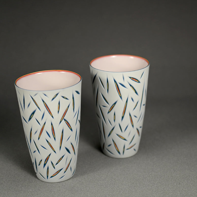 Pair of Exquisite pierced Cups ー北川 和樹 “重色目 グラス 多色重”